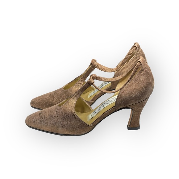 Vintage: Evan Piccone 𖣊 T Strap D’Orsay Heels 𖣊 Textured Metallic Bronze 𖣊 7M - Picture 6 of 16